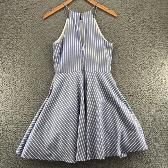 Jodi Kristopher Dress Womens 3 Blue Stripe Mini Fit & Flare Full Floral Applique - Picture 3 of 12